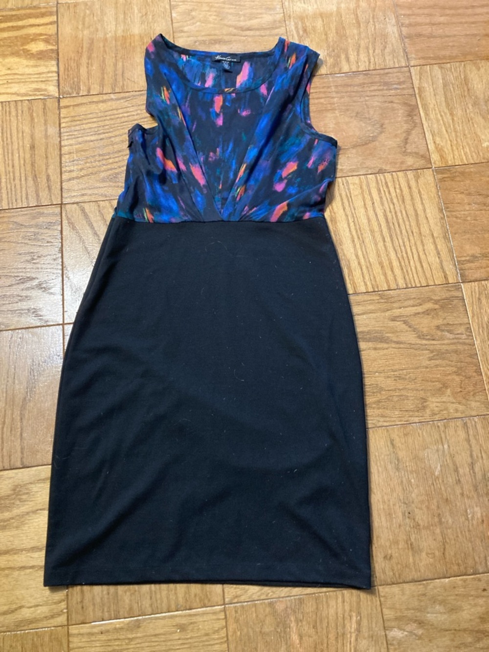 Sleeveless Sheath Dress with Abstract Navy & Coral Bodice